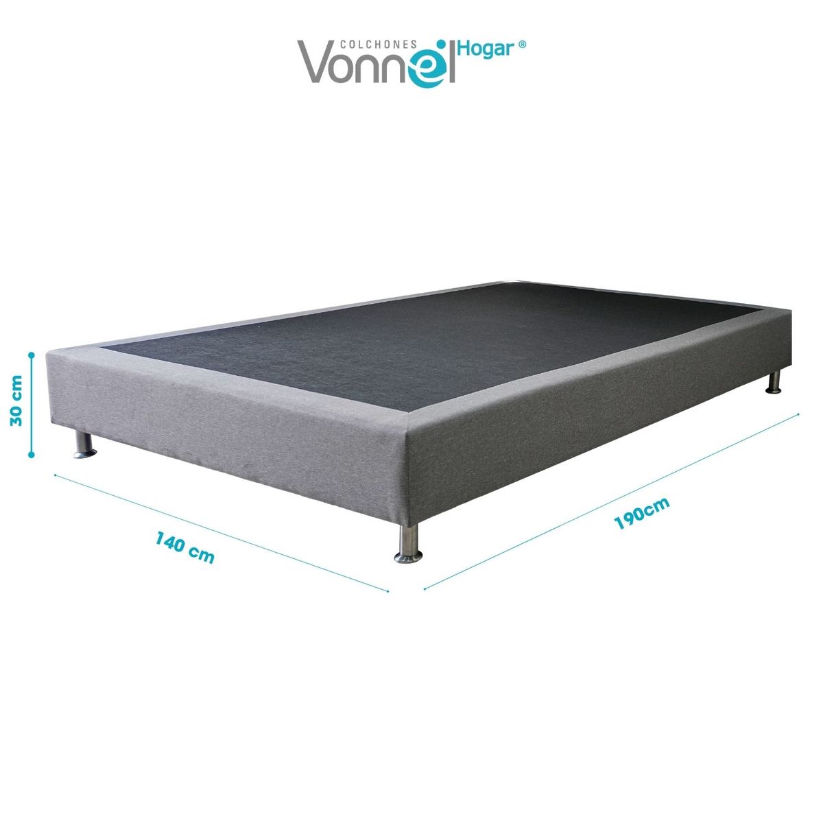 COLCHONES VONNEL - Base Cama Pata Inox Vonnel Doble 140 x 190 cm Plata
