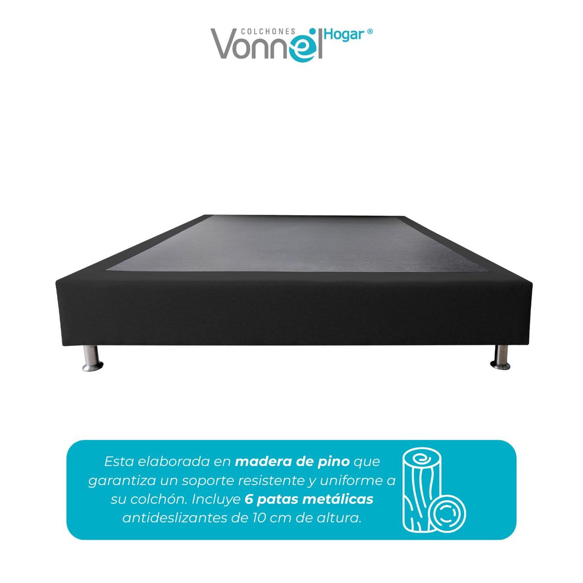 COLCHONES VONNEL - Base Cama Pata Inox Vonnel Doble 140 x 190 cm Negro