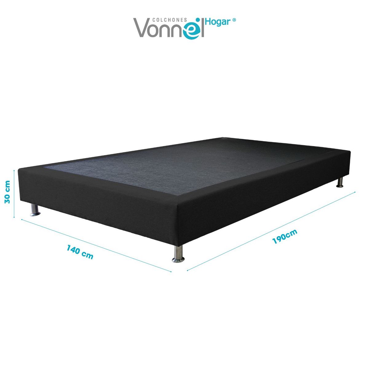 COLCHONES VONNEL - Base Cama Pata Inox Vonnel Doble 140 x 190 cm Negro