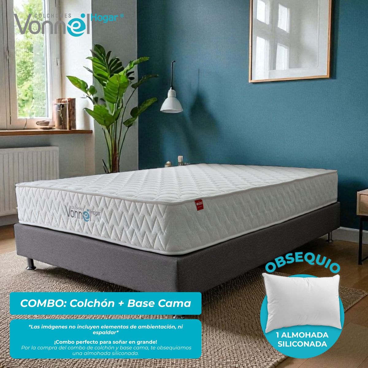 COLCHONES VONNEL - Colchon con base cama Sencillo Resortes y Espuma Combo Moon Inox 100x190 cm  Colchon Vonnel