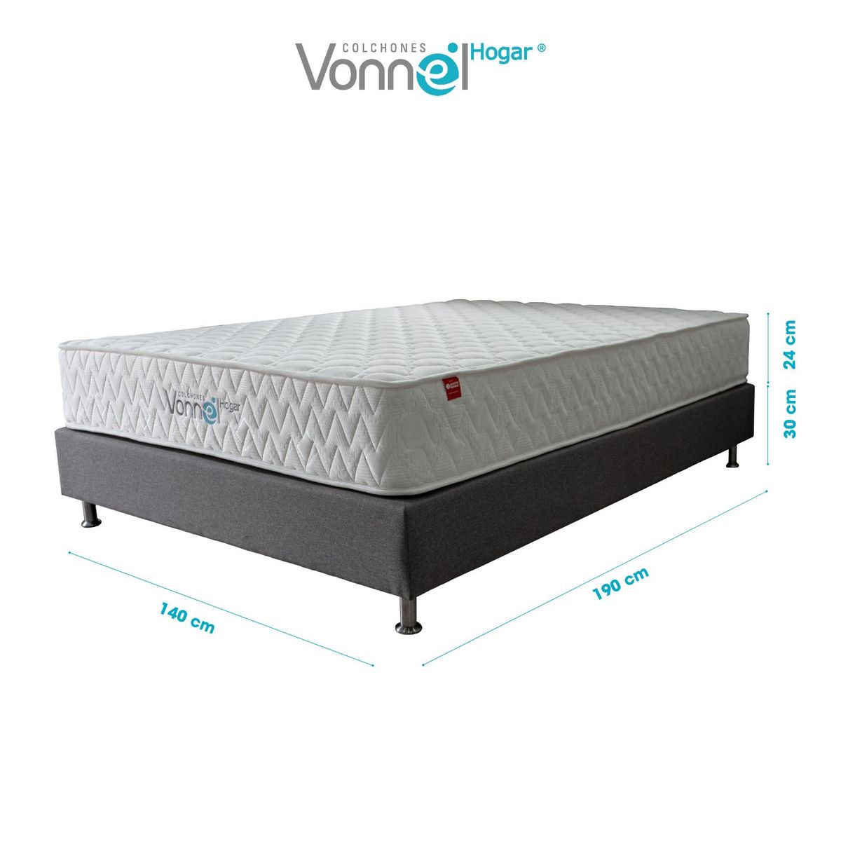 COLCHONES VONNEL - Colchon con base cama Doble Resortes y Espuma Combo Moon Inox 140x190 cm  Colchon Vonnel