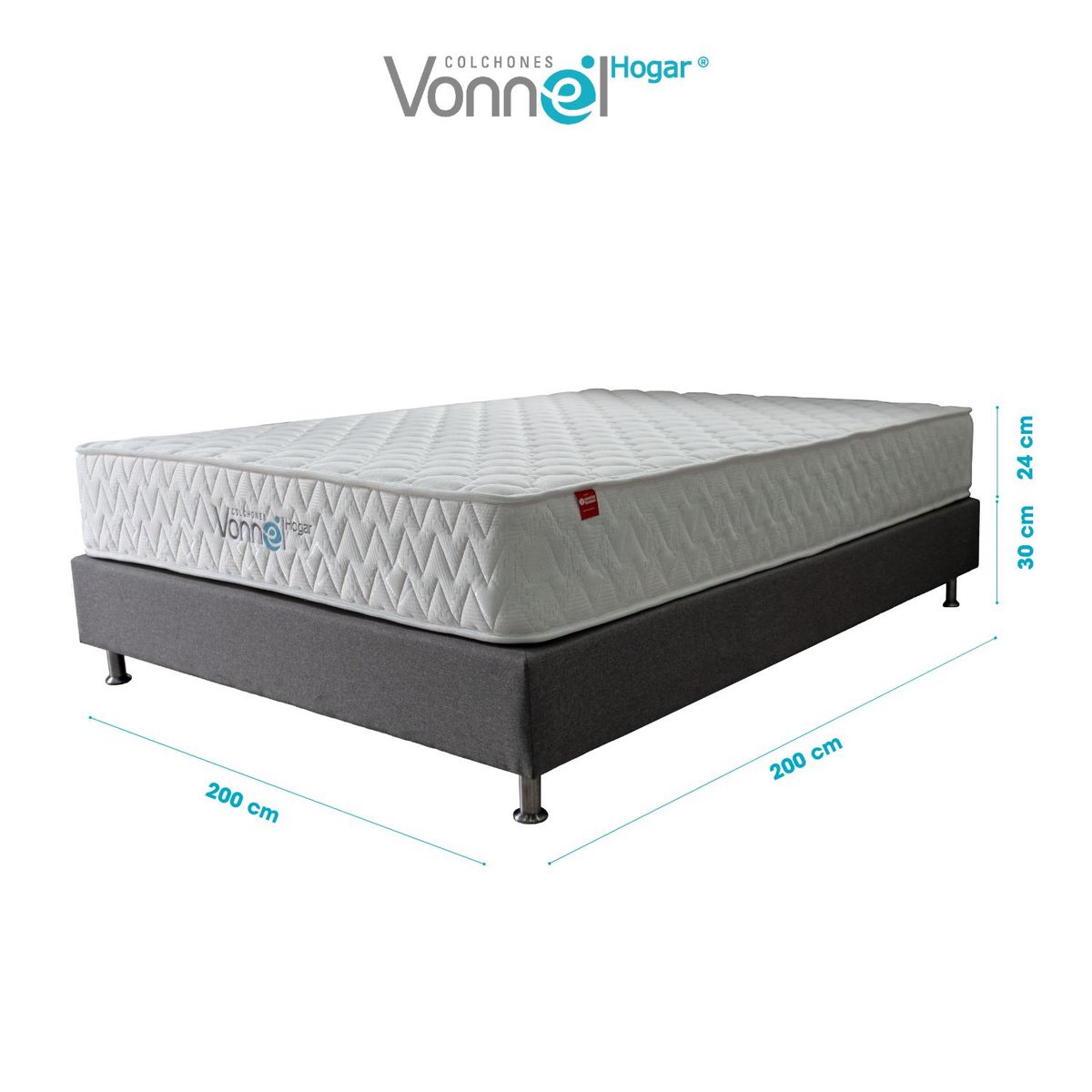 COLCHONES VONNEL - Colchon con base cama King Resortes y Espuma Combo Moon Inox 200x200 cm Colchon Vonnel