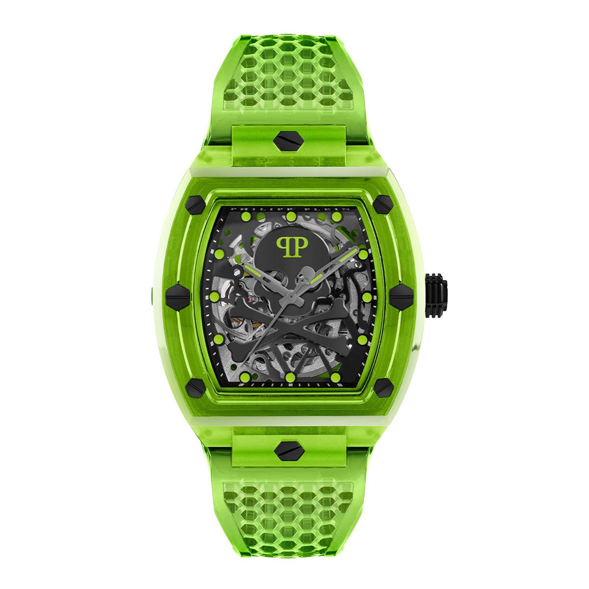PHILIPP PLEIN - Reloj Philipp Plein Hombre The Skeleton Crystal. Reloj Poliuretano Verde PWPTA0124