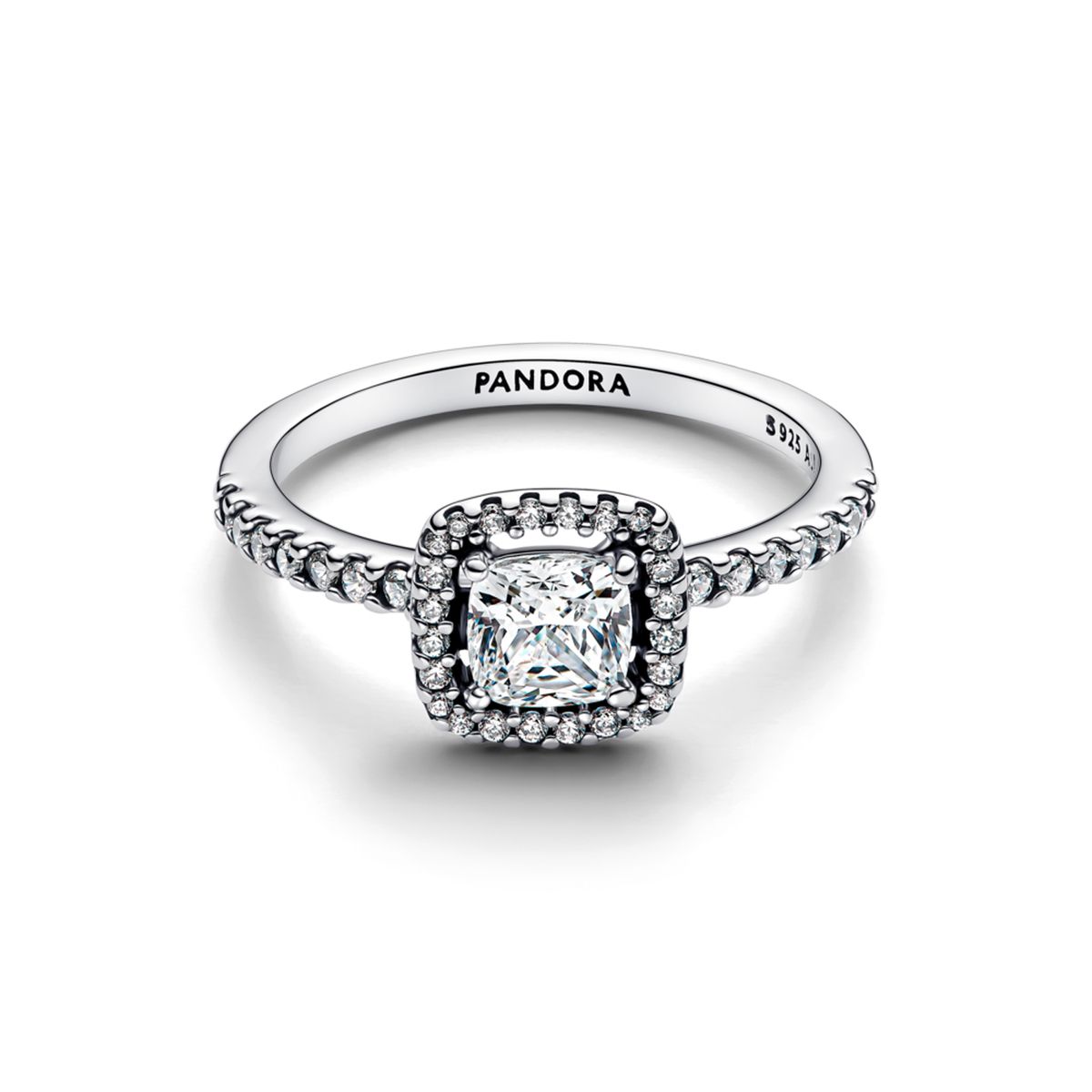 PANDORA - Anillo halo cuadrado plateado Pandora plata esterlina