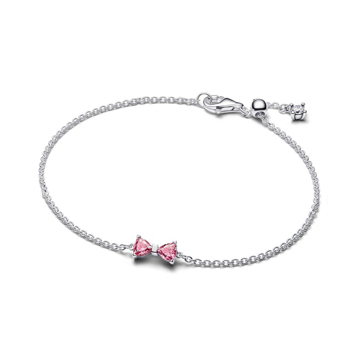 PANDORA - Brazalete cadena con moño rosa Pandora Plata Esterlina
