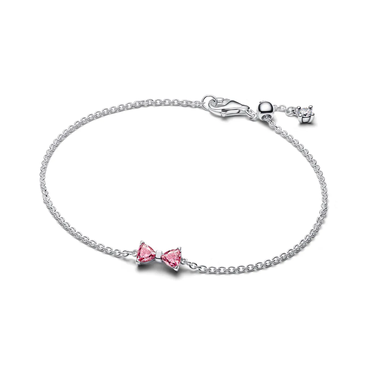 PANDORA - Brazalete cadena con moño rosa Pandora Plata Esterlina