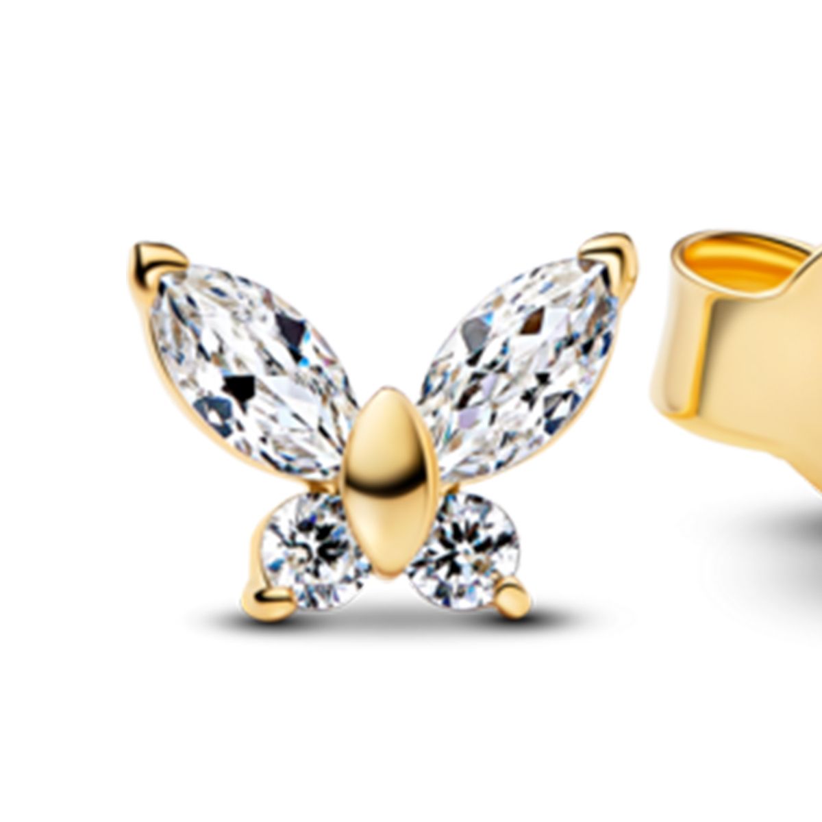 PANDORA - Aretes de botón mariposa dorados Recubrimiento en Oro 14K