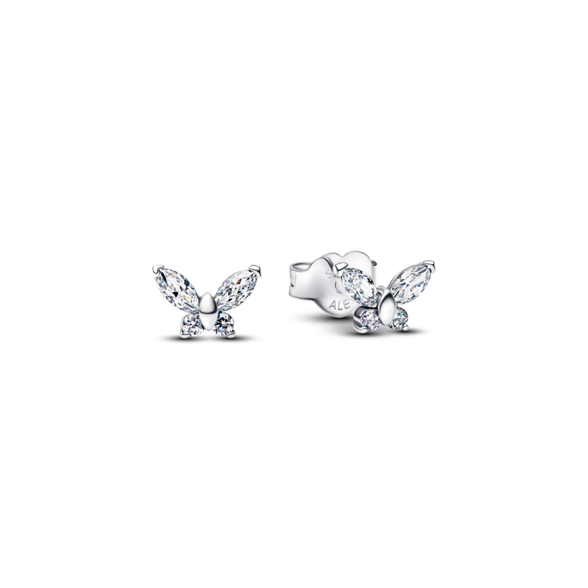 PANDORA - Aretes de botón mariposa plateados Plata Esterlina
