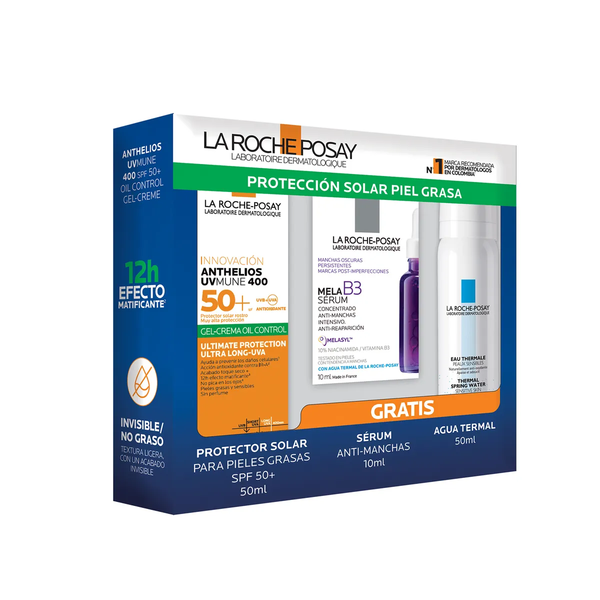 LA ROCHE POSAY - Set Pack Anthelios Oil Control Gel + Mela B3 Sérum + Agua Termal La Roche Posay Incluye 3 Productos