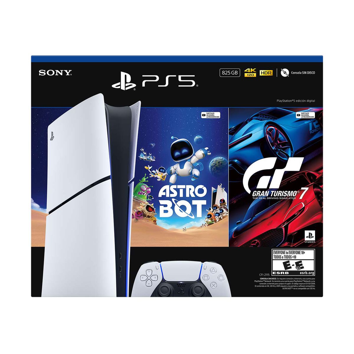 PLAYSTATION - Consola PlayStation: PS5 Slim Digital + 2 Videojuegos | 825GB de Almacenamiento | Edición Digital | Videojuegos Incluidos Astro Bot y Gran turismo 7