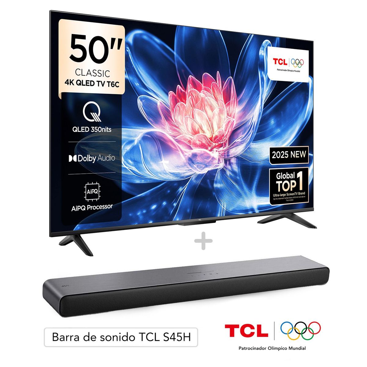 TCL - Combo Televisor + Barra TCL | TCL | 50 pulgadas | 4K UHD | QLED | 50T6CSB | Barra de sonido S45H 