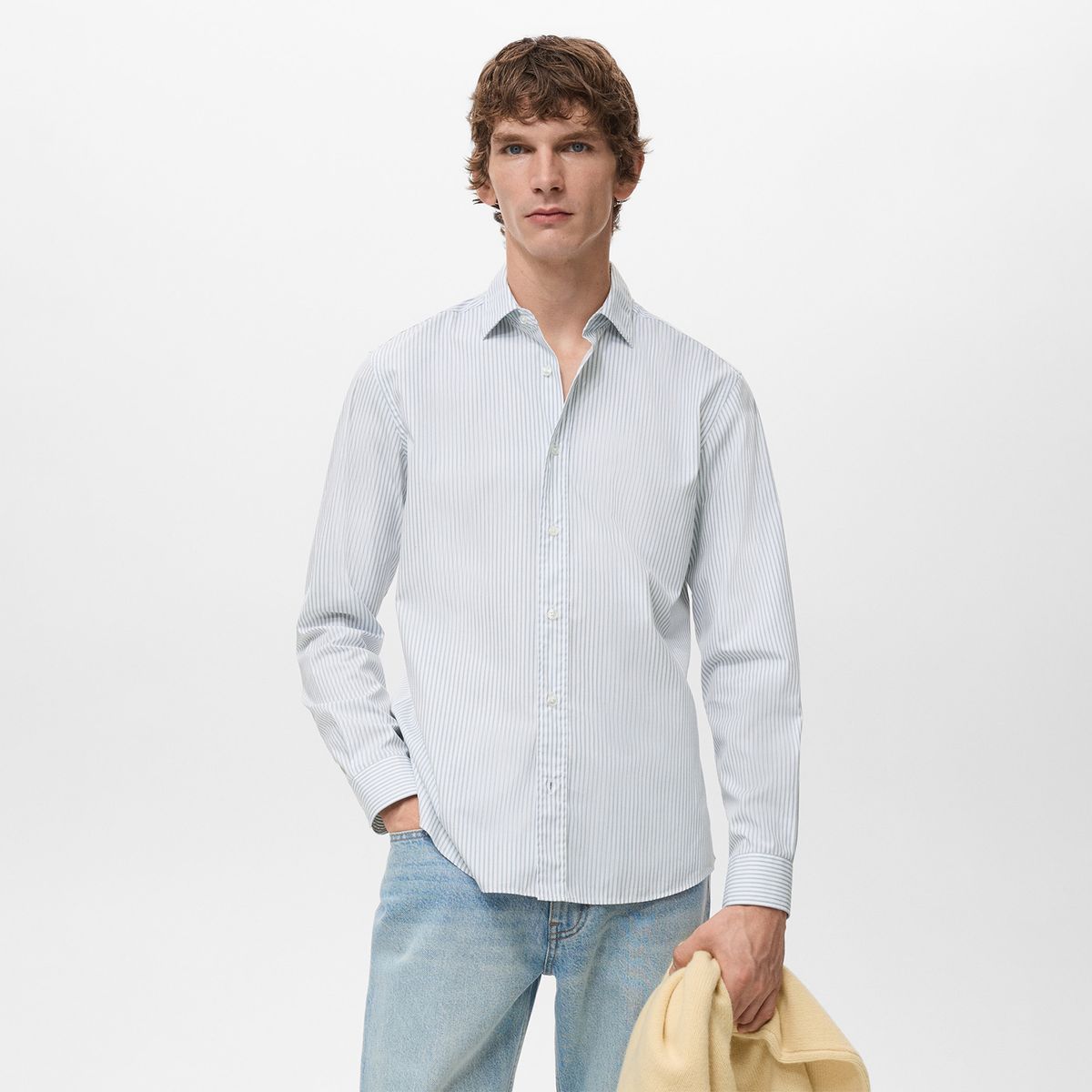 MANGO - Camisa Hombre de Rayas Manga larga de Algodón Mango