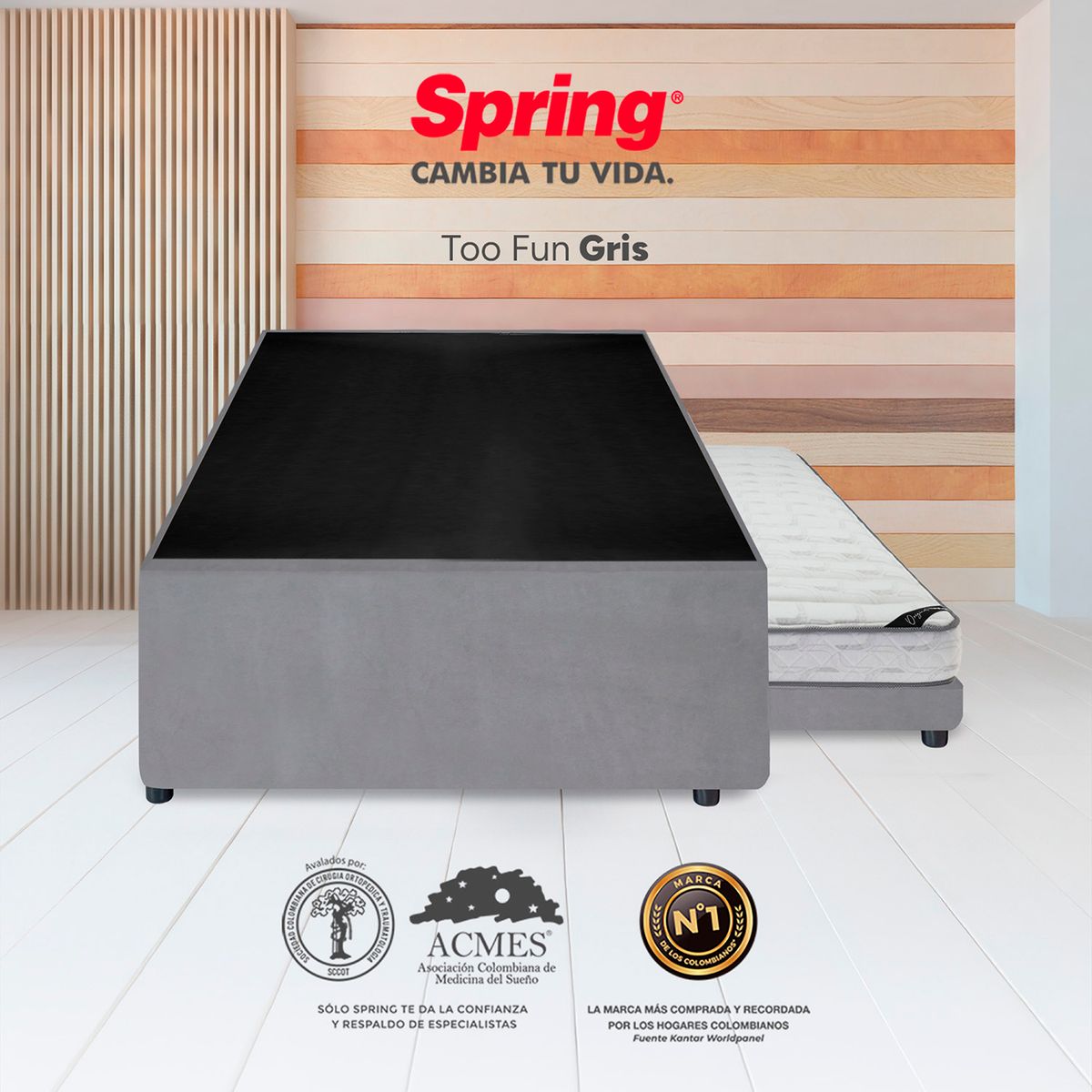 COLCHONES SPRING - Colchón Spring Semidoble con Cama Nido Firmeza Media Ortopedico Espuma Too Fun 120 cm x 190 cm x 34 cm