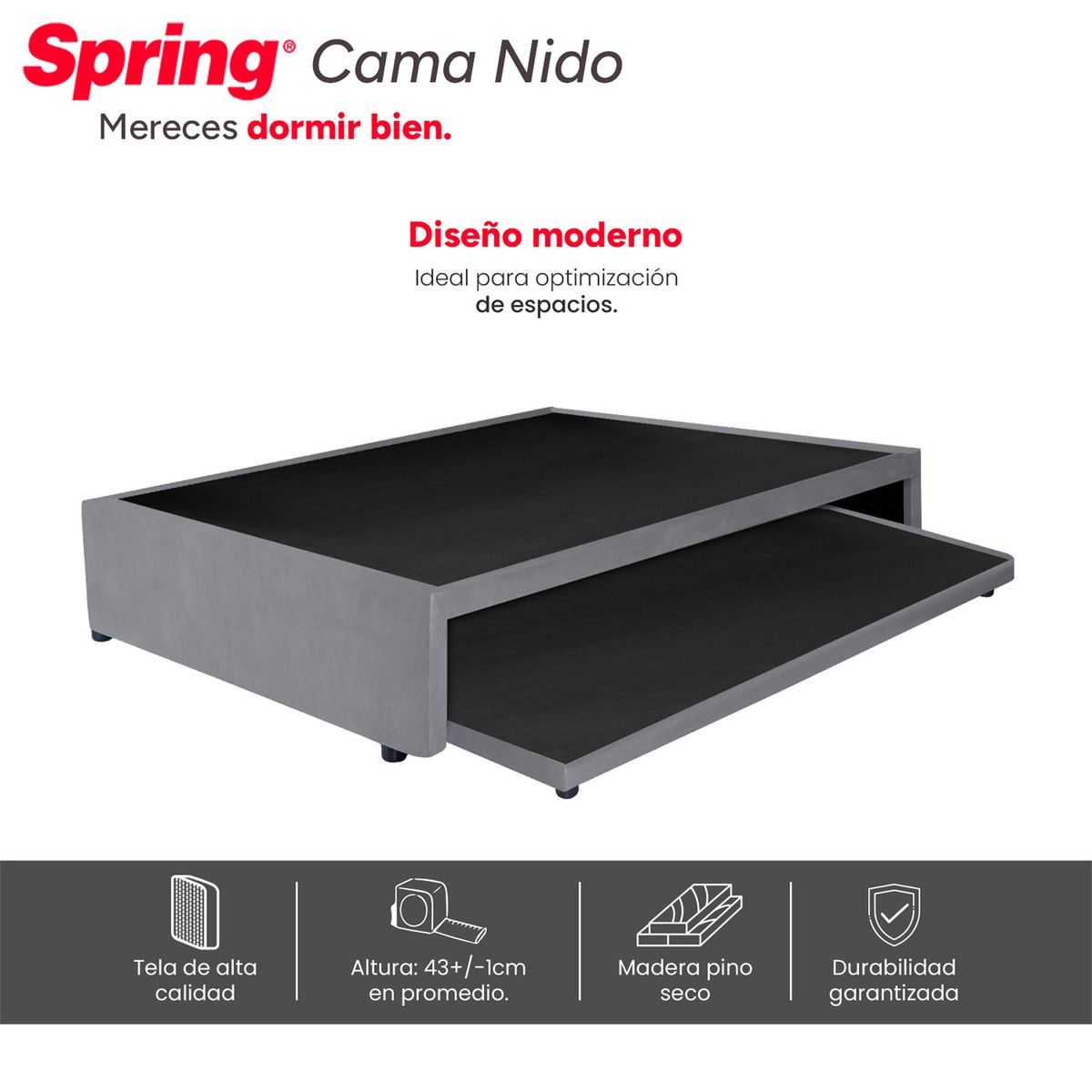COLCHONES SPRING - Cama Nido Spring Semidoble Too Fun 120 cm x 190 cm x 34 cm