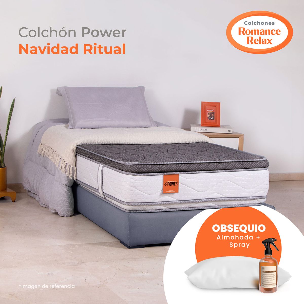 COLCHONES ROMANCE RELAX - Colchón Semidoble Firme Espumado Power Navidad Ritual 120 x 190 cm + Almohada + Spray, Romance Relax  