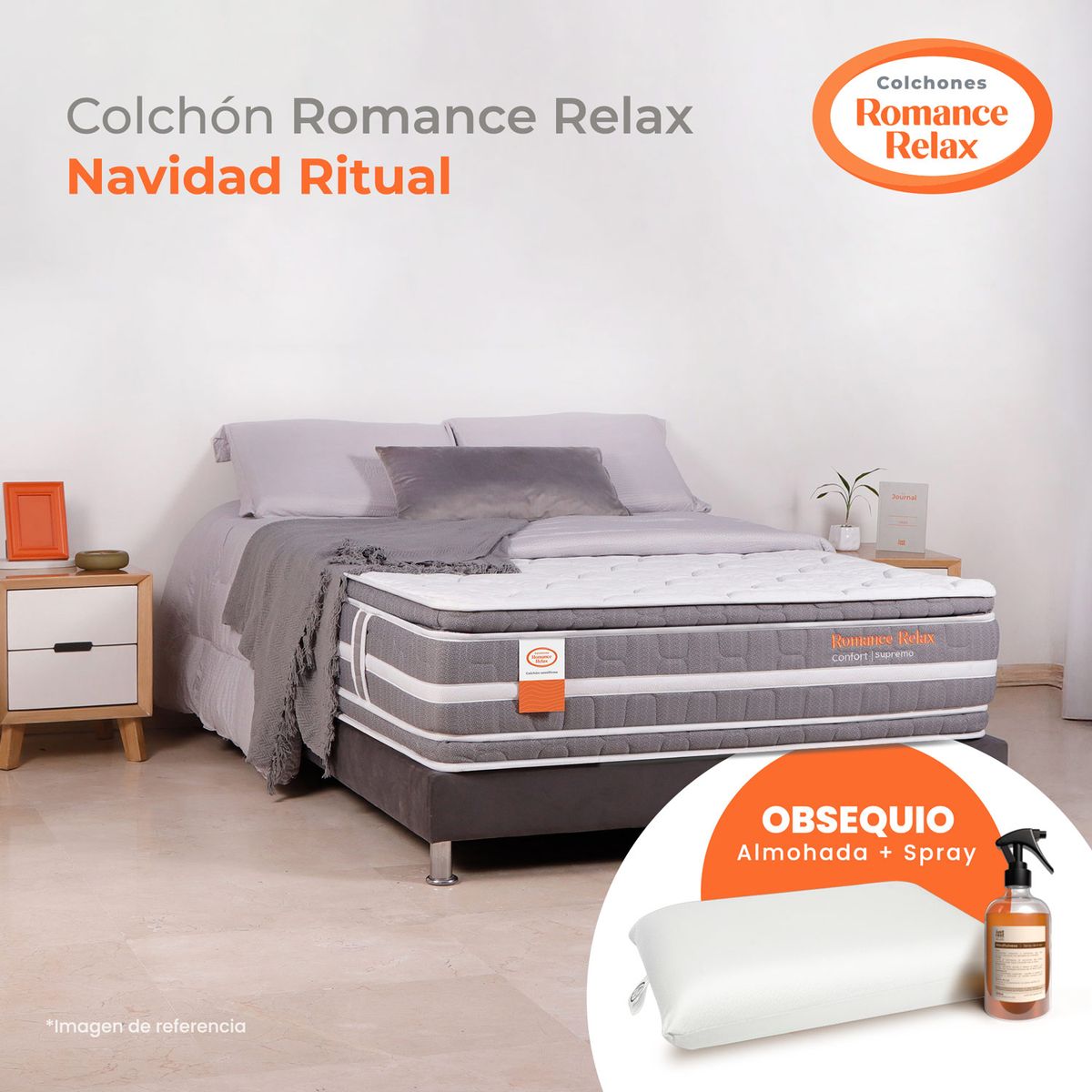COLCHONES ROMANCE RELAX - Colchón Doble Firmeza Media Ortopédico Resortado Confort Navidad Ritual 140 x 190 cm + Almohada + Spray, Romance Relax  