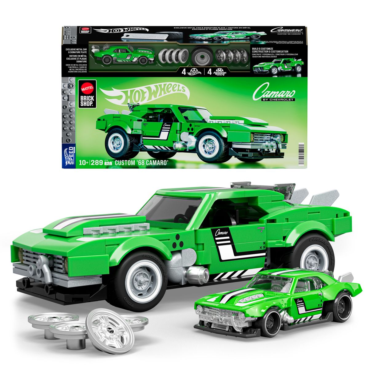 HOT WHEELS - Carro de Juguete Armable Hot Wheels: Brick Shop Camaro Speed 68