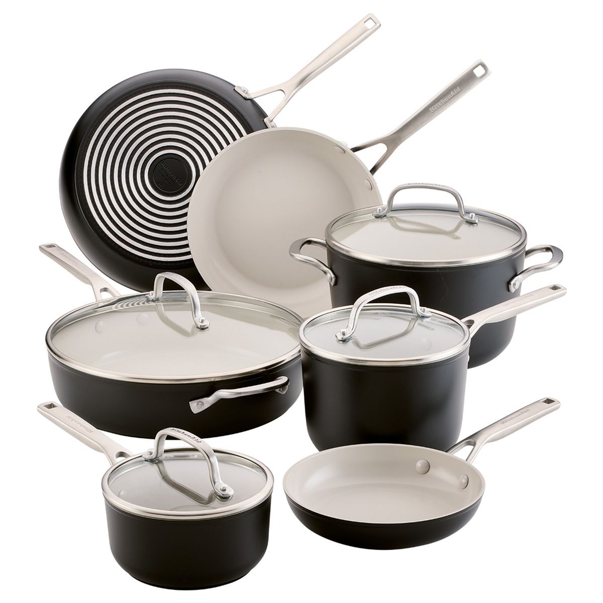 KITCHENAID - Juego de ollas de cerámica KitchenAid Anodizado duro 11 piezas