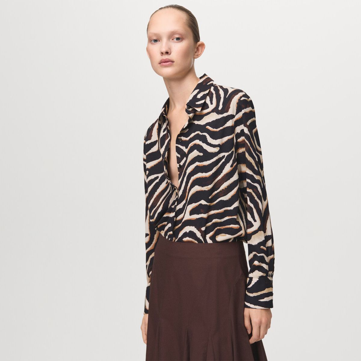 MANGO - Camisa Mujer Animal print Manga larga Mango