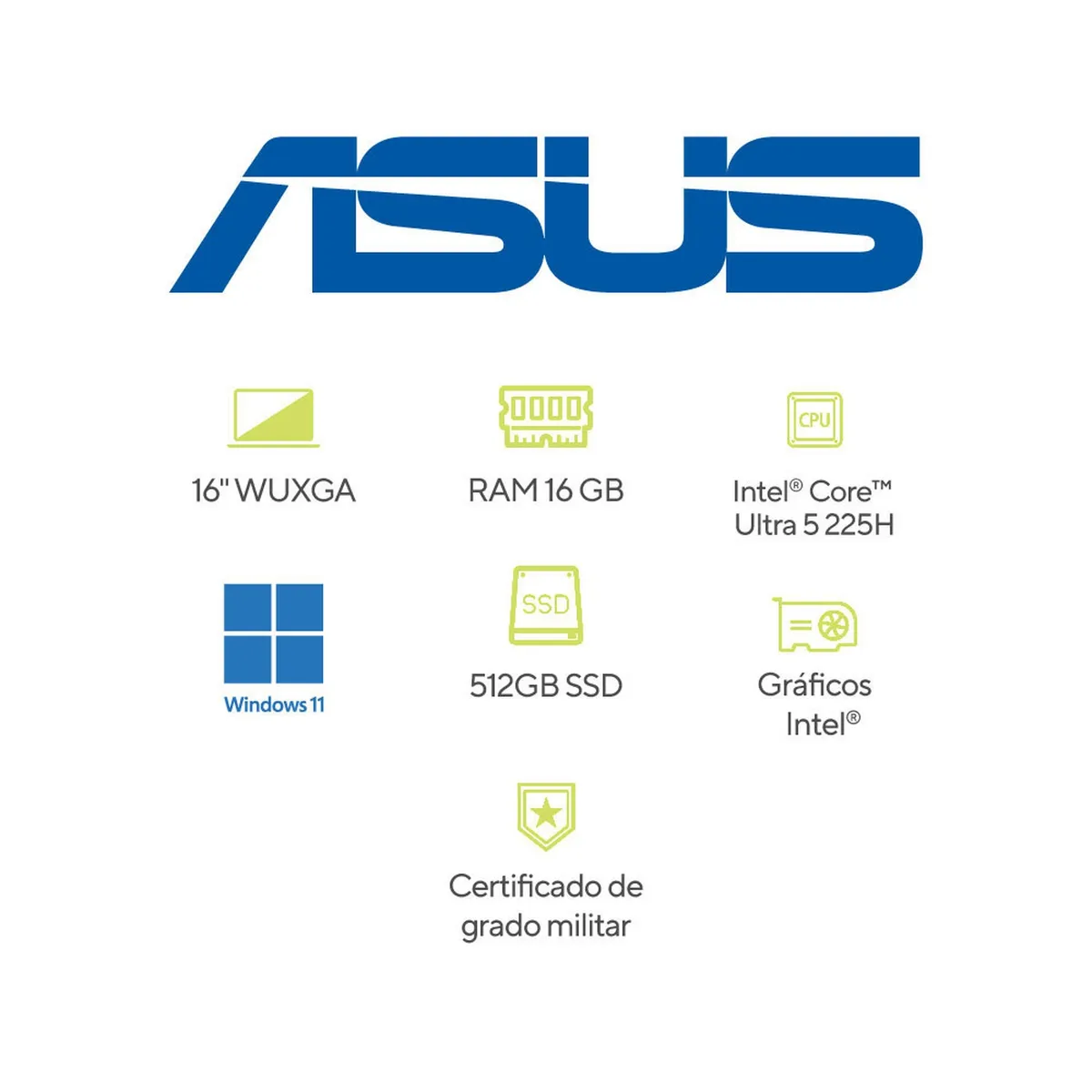 ASUS - Portátil ASUS Vivobook 16 |Intel Core Ultra 5 | DDR5 16GB|  512 GB SSD de almacenamiento | Windows 11 |16 Pulgadas |X1607CA-MB110W |  Computador portátil