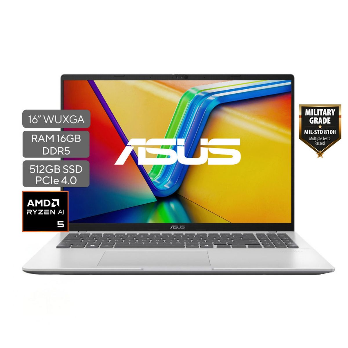 ASUS - Portátil ASUS Vivobook 16 |AMD Ryzen AI 5 | DDR5 16GB|  512 GB SSD de almacenamiento | Windows 11 |16 Pulgadas |M1607KA-MB150W |  Computador portátil