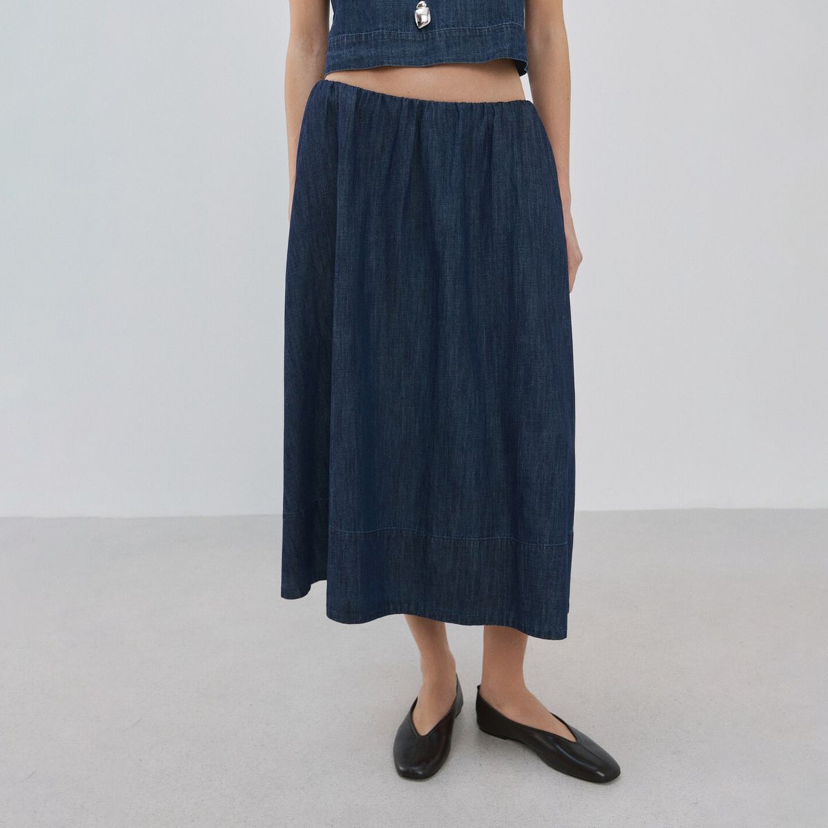 MANGO - Falda Midi Mujer de Algodón Mango