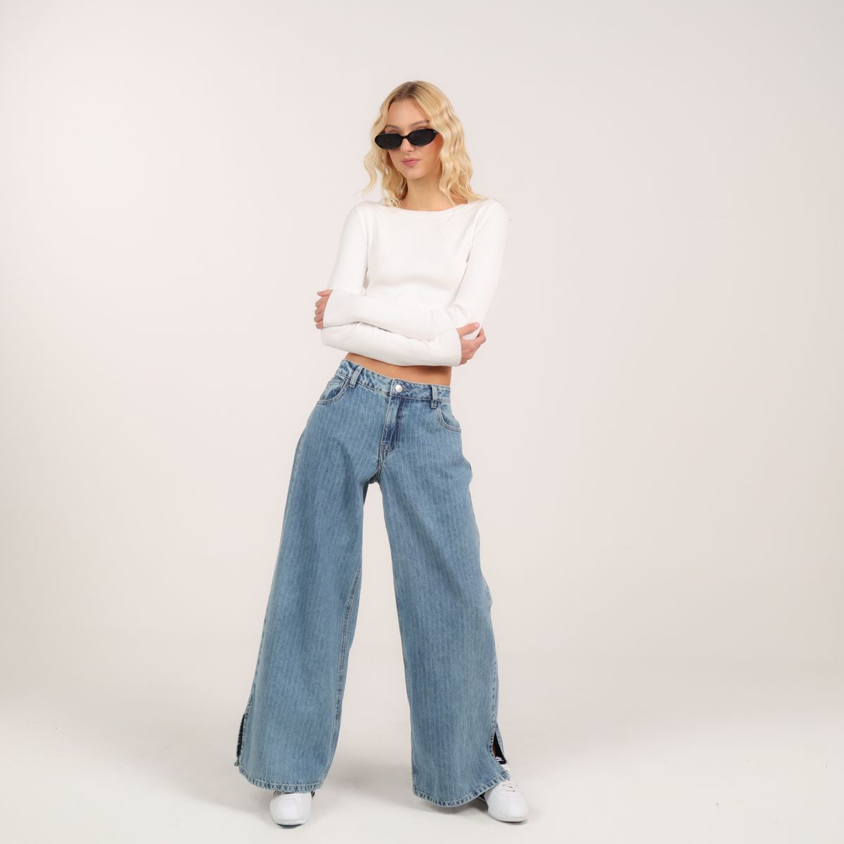 SYBILLA - Jean Wide leg Mujer Tiro bajo de Rayas Sybilla 