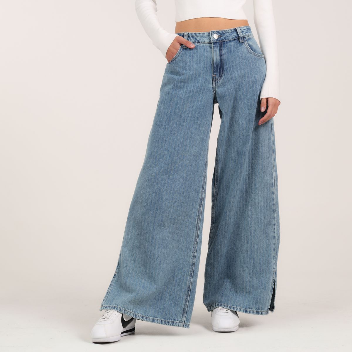 SYBILLA - Jean Wide leg Mujer Tiro bajo de Rayas Sybilla 