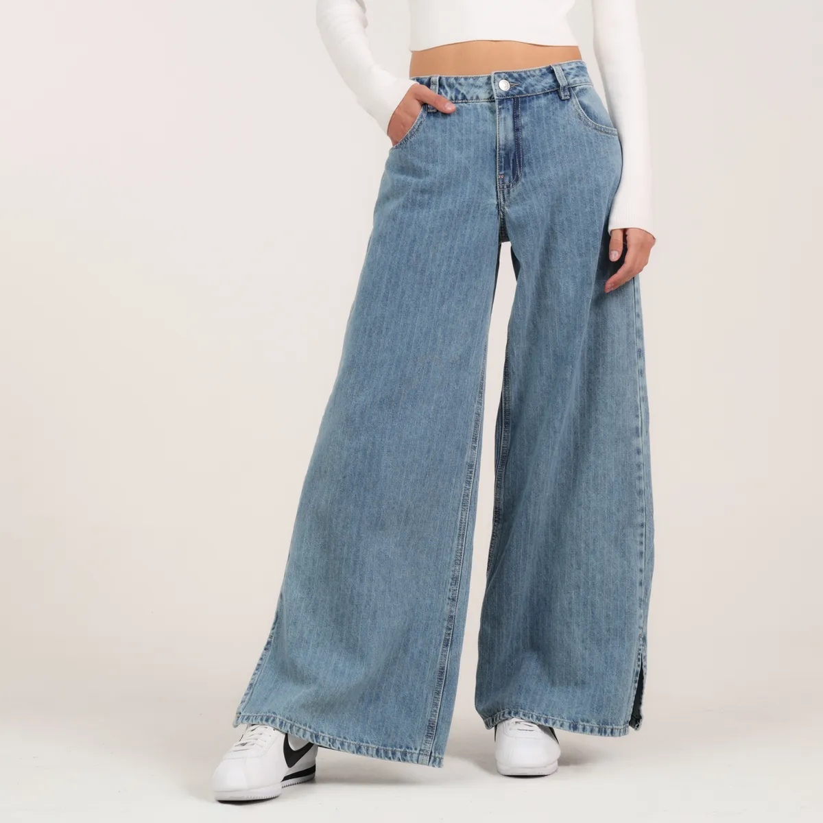 SYBILLA - Jean Wide leg Mujer Tiro bajo de Rayas Sybilla 