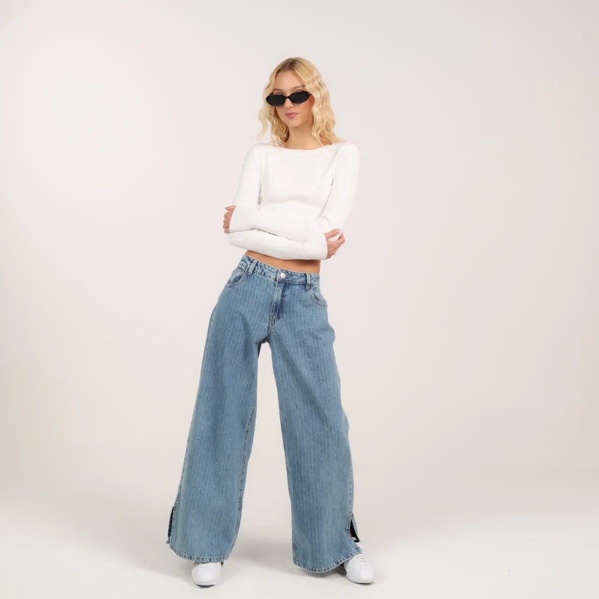 SYBILLA - Jean Wide leg Mujer Tiro bajo de Rayas Sybilla 