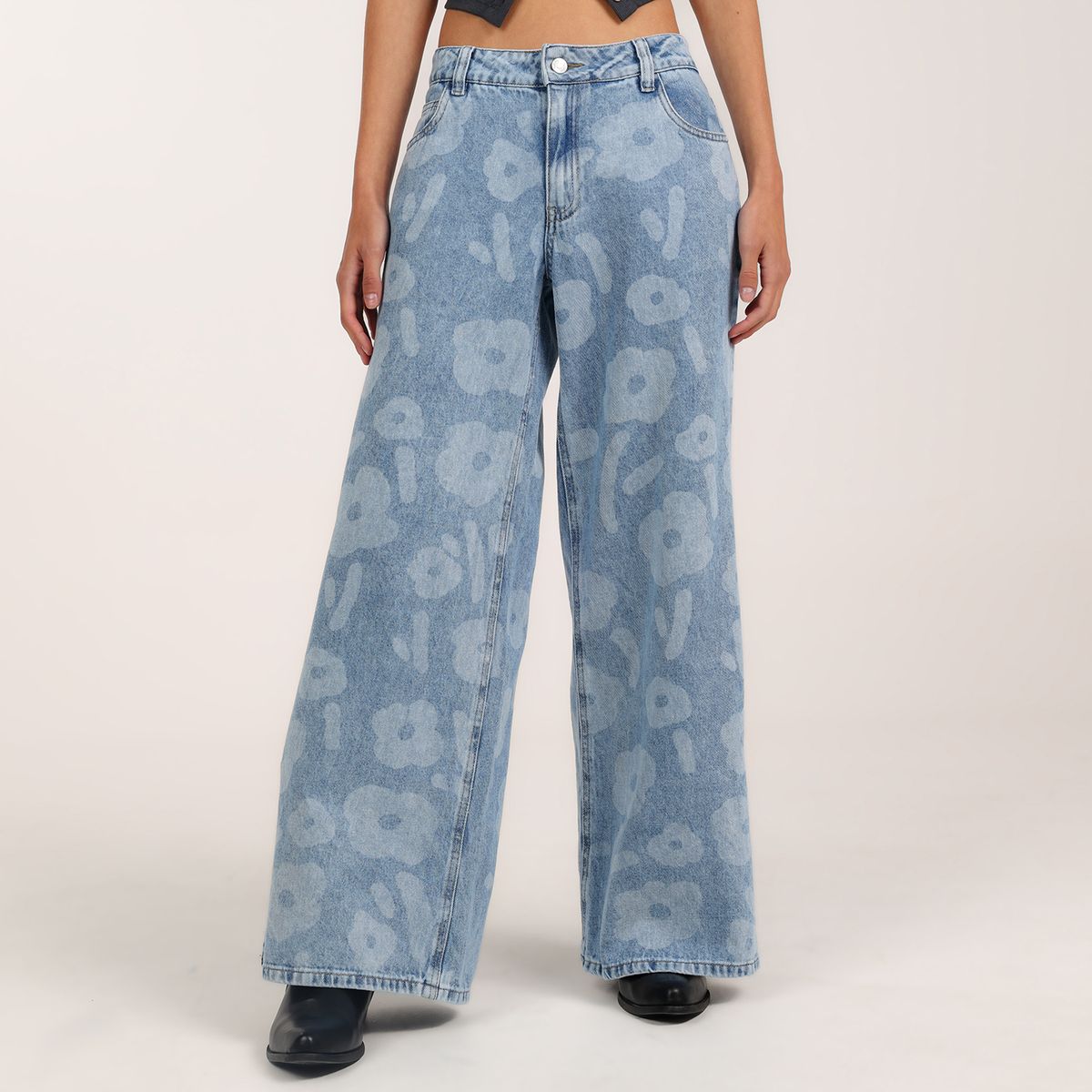 SYBILLA - Jean Wide leg Mujer Tiro bajo con Flores Sybilla 
