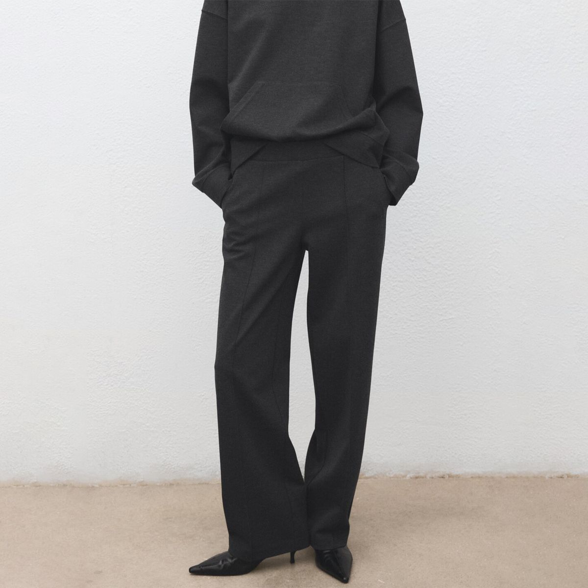 MANGO - Pantalón Recto Mujer Tiro alto Jaspeado Mango