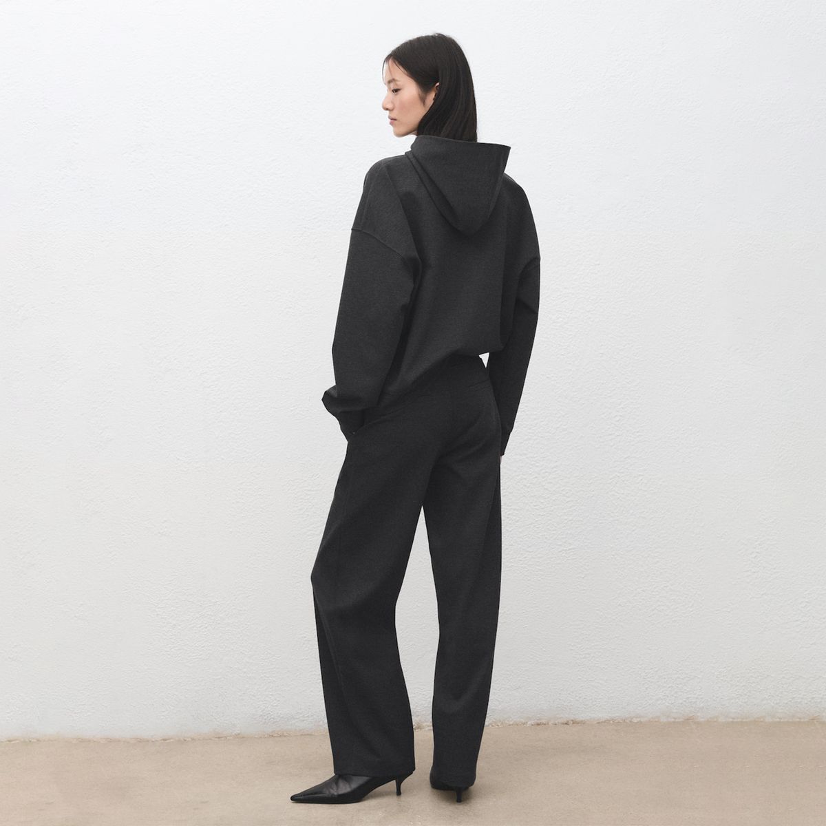MANGO - Pantalón Recto Mujer Tiro alto Jaspeado Mango