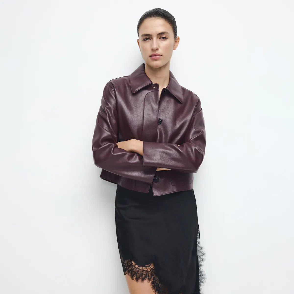 MANGO - Chaqueta Mujer Efecto cuero Mango