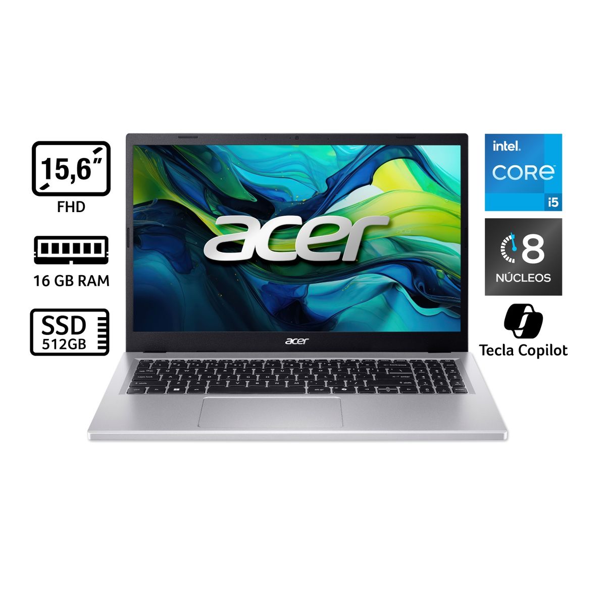 ACER - Portátil Aspire Go Acer | Intel Core i5 | 16GB de RAM | 512GB SSD de Almacenamiento | Windows 11 | Pantalla 15.6 pulgadas | AG15-71P-572Q | Computador portátil