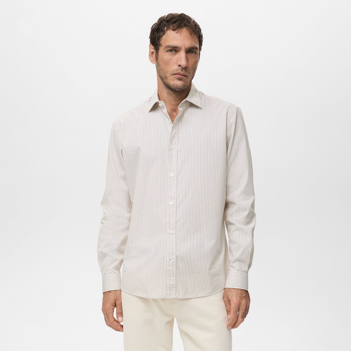 MANGO - Camisa Hombre de Rayas Manga larga de Algodón Mango