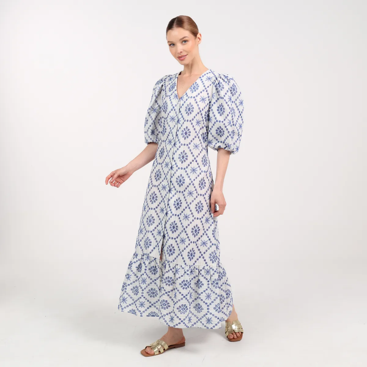 BASEMENT - Vestido Mujer Largo Casual con Ojalillo Basement