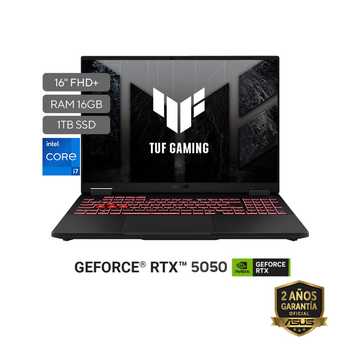 ASUS - Portátil ASUS TUF Gaming F16 | Intel Core i7 |  GeForce RTX 5050 |DDR5 16GB| 1 TB SSD de almacenamiento | Windows 11 |16 Pulgadas |FX608JHR-RV001W |  Computador portátil Gamer