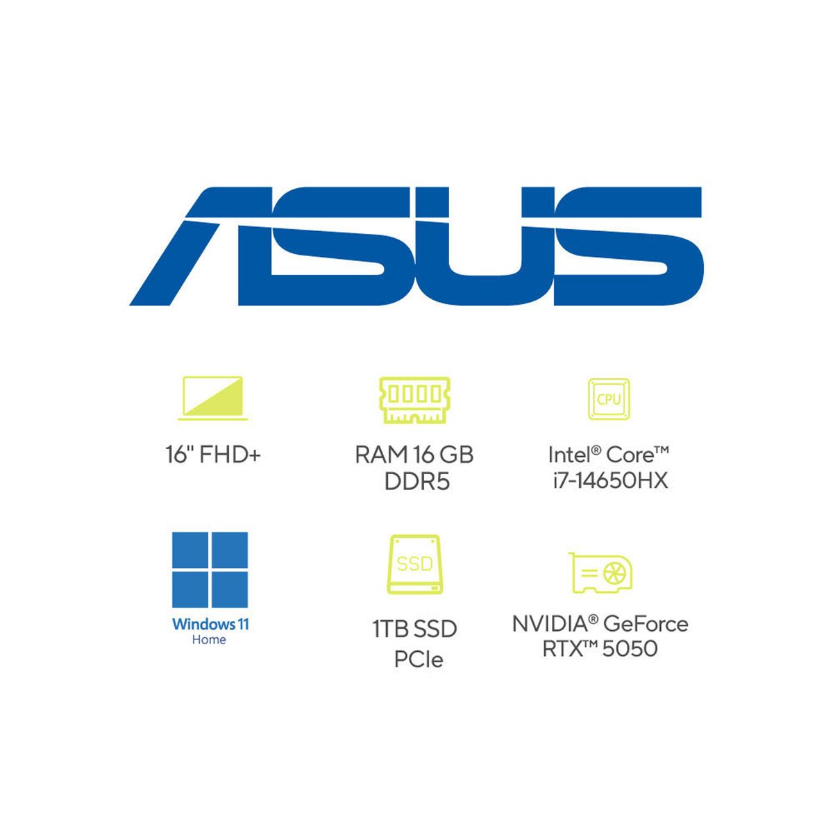 ASUS - Portátil ASUS TUF Gaming F16 | Intel Core i7 |  GeForce RTX 5050 |DDR5 16GB| 1 TB SSD de almacenamiento | Windows 11 |16 Pulgadas |FX608JHR-RV001W |  Computador portátil Gamer