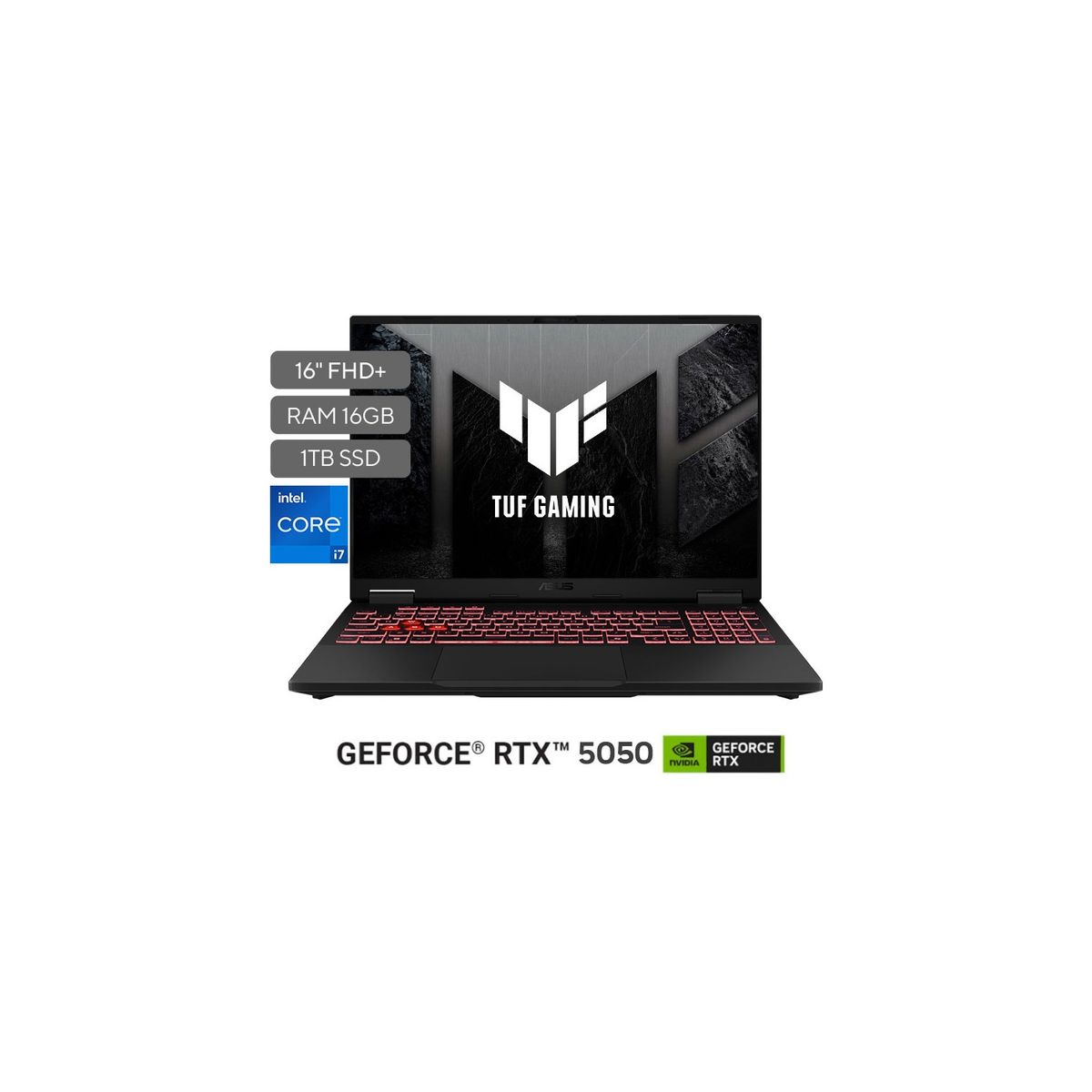 ASUS - Portátil ASUS TUF Gaming F16 | Intel Core i7 |  GeForce RTX 5050 |DDR5 16GB| 1 TB SSD de almacenamiento | Windows 11 |16 Pulgadas |FX608JHR-RV001W |  Computador portátil Gamer
