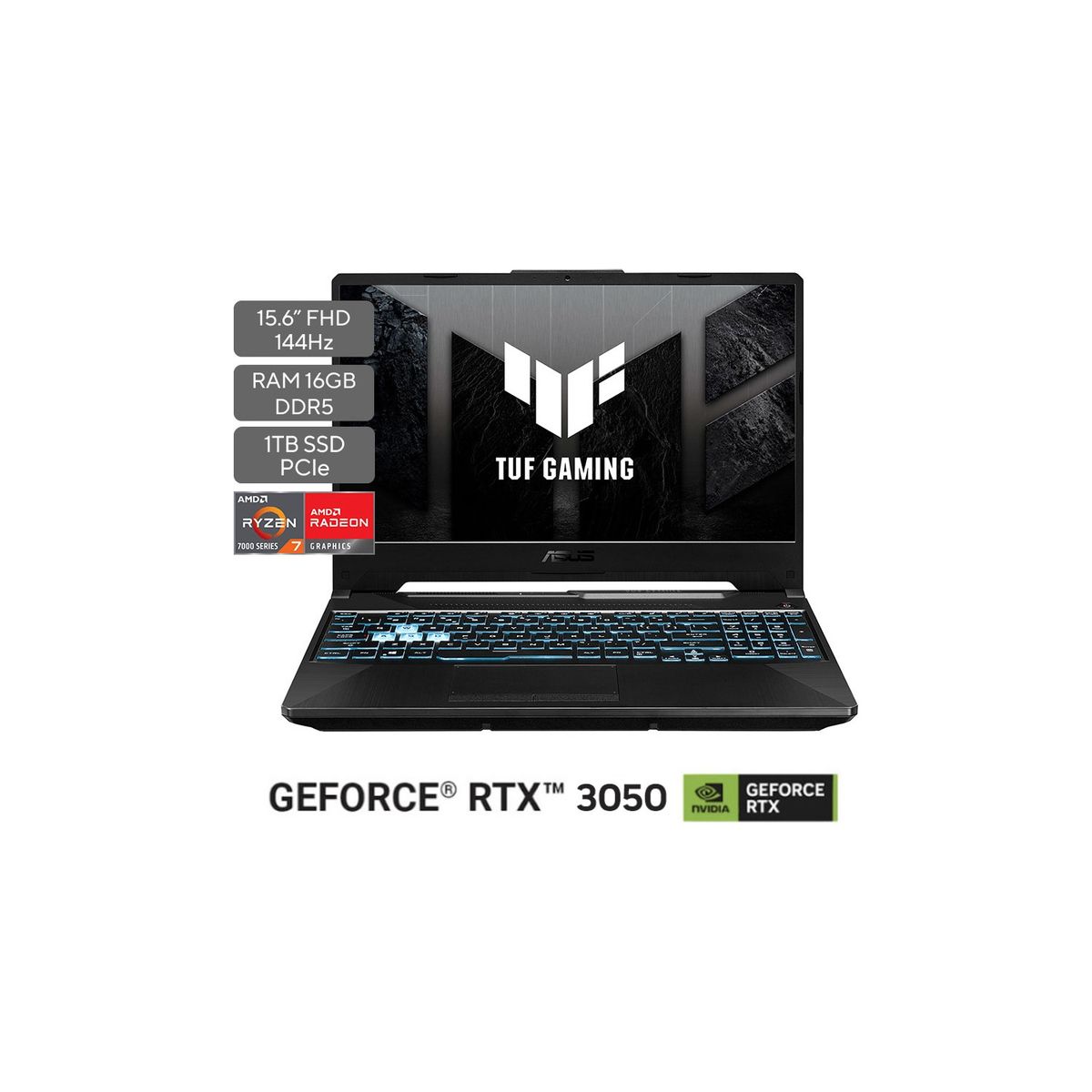 ASUS - Portátil ASUS TUF Gaming A15 | AMD Ryzen 7 |  GeForce RTX 3050 |DDR5 16GB| 1 TB SSD de almacenamiento | Windows 11 |15.6 Pulgadas |FA506NCG-HN188W |  Computador portátil Gamer