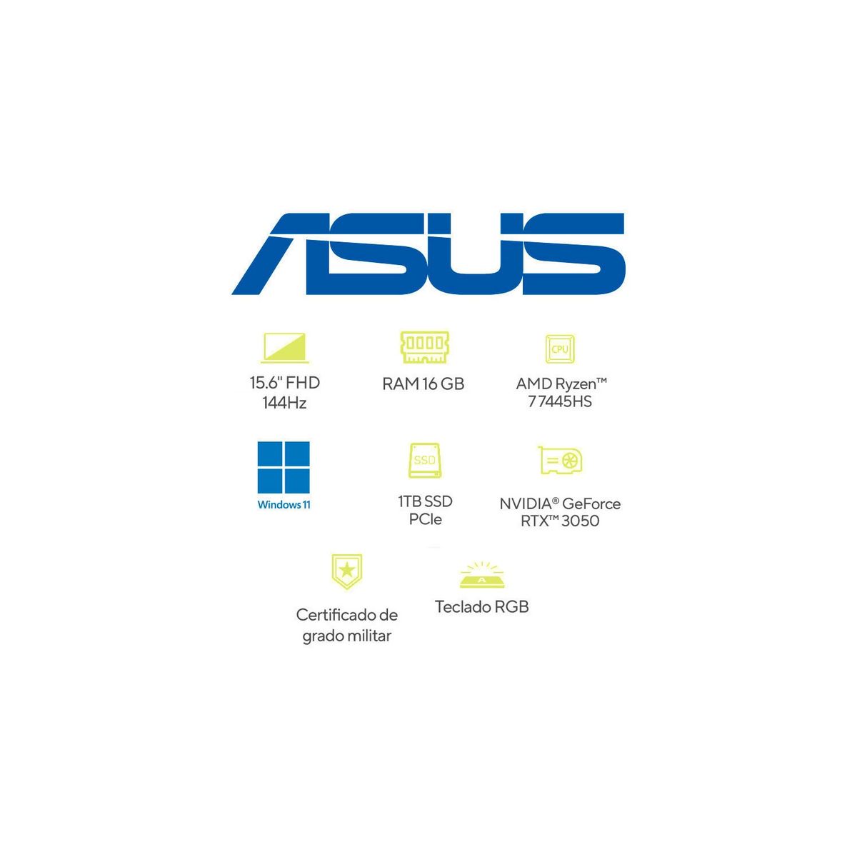 ASUS - Portátil ASUS TUF Gaming A15 | AMD Ryzen 7 |  GeForce RTX 3050 |DDR5 16GB| 1 TB SSD de almacenamiento | Windows 11 |15.6 Pulgadas |FA506NCG-HN188W |  Computador portátil Gamer