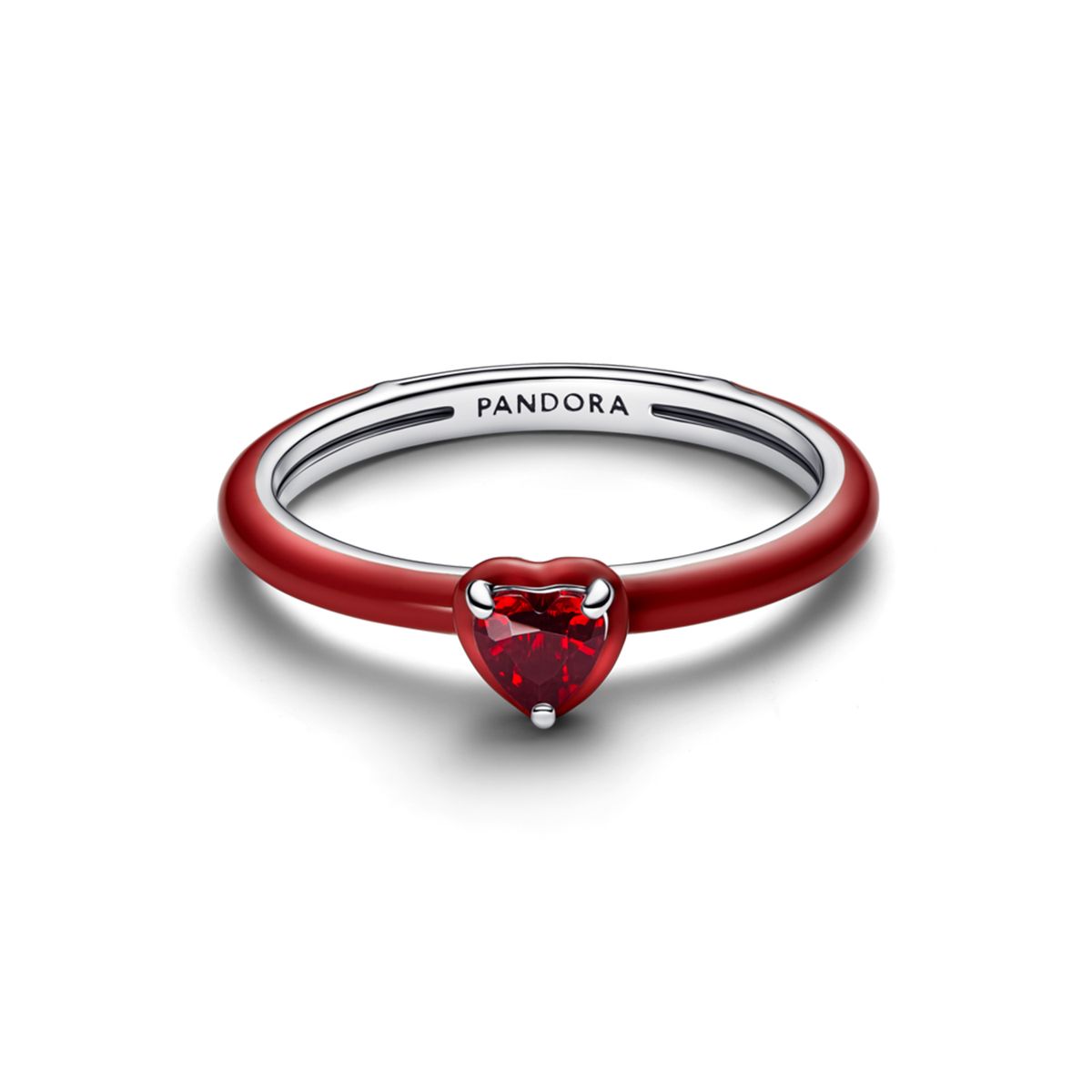 PANDORA -  Anillo corazón chakra rojo Pandora Plata Esterlina