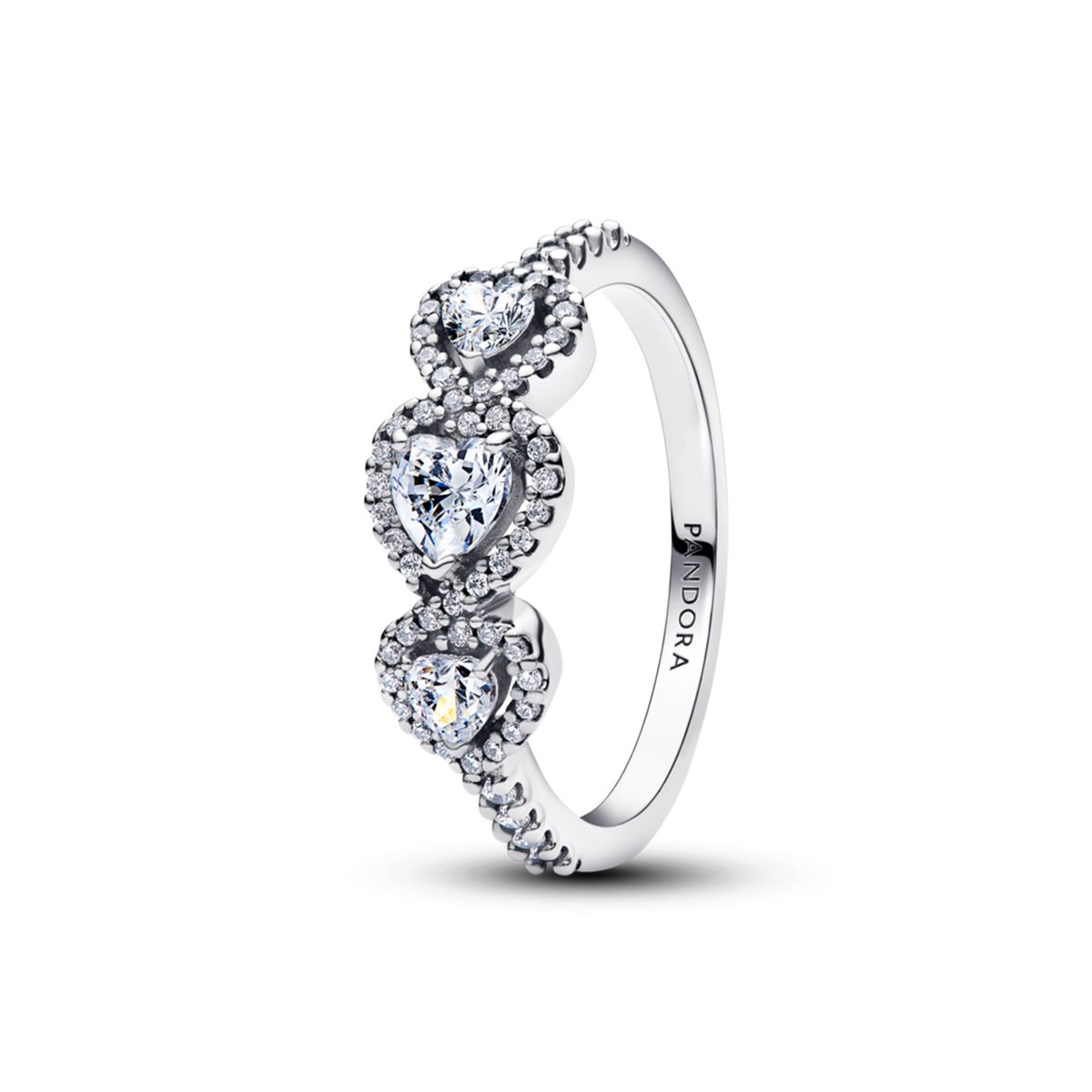PANDORA -  Anillo trilogía de corazones halo Pandora Plata Esterlina
