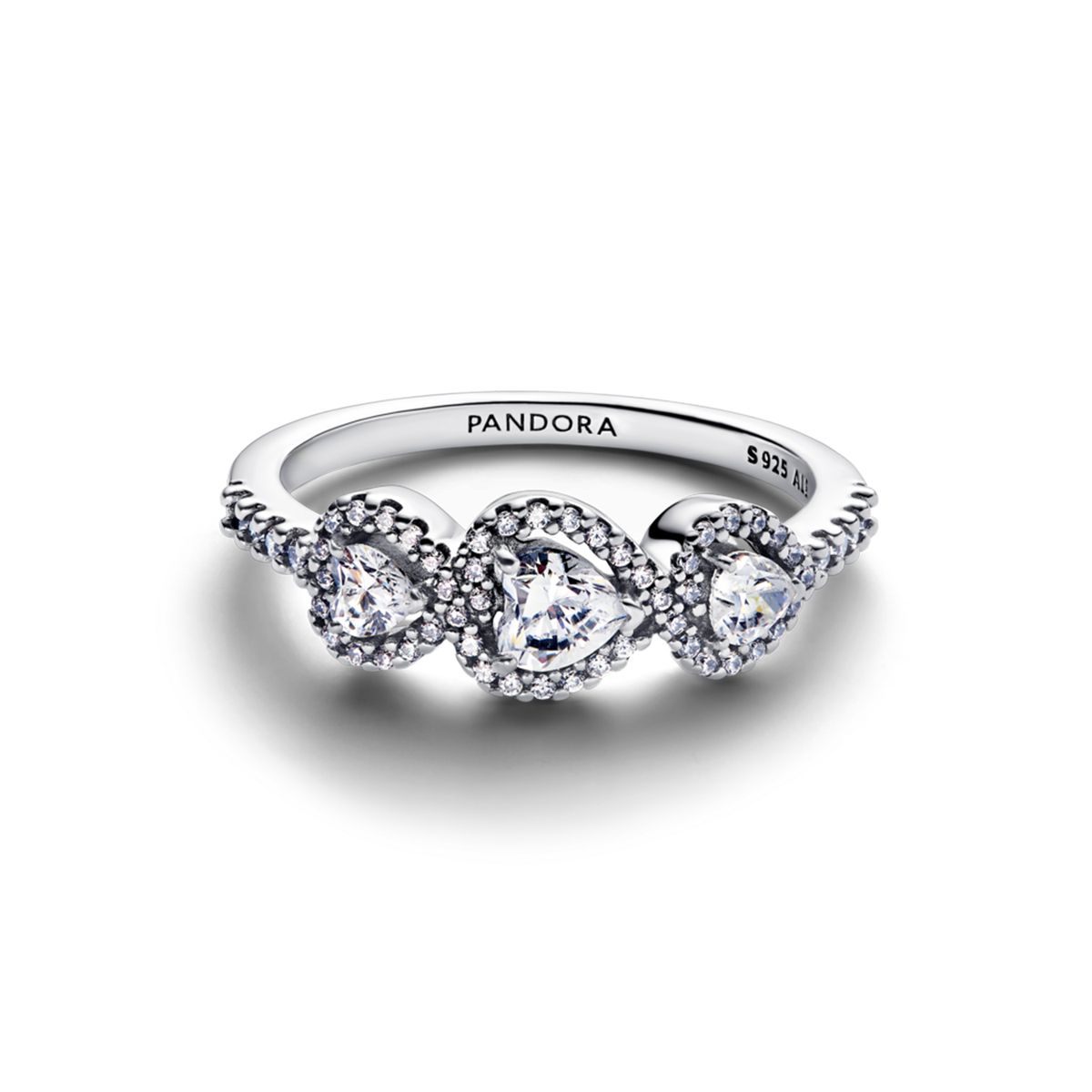 PANDORA -  Anillo trilogía de corazones halo Pandora Plata Esterlina