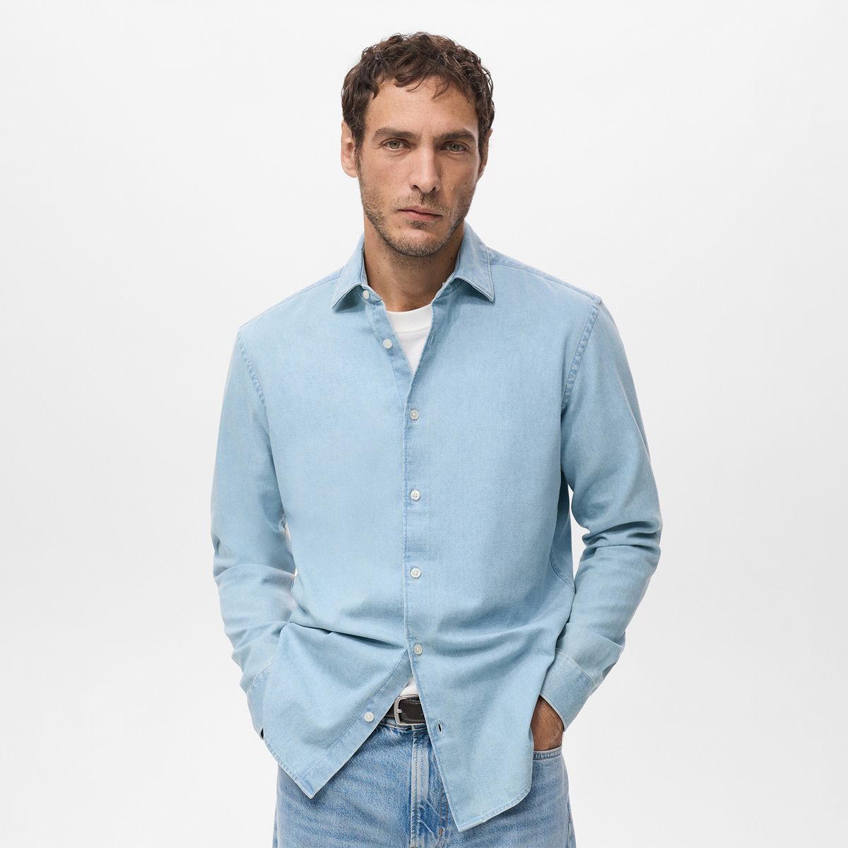 MANGO - Camisa Hombre Manga larga Slim fit de Algodón Mango