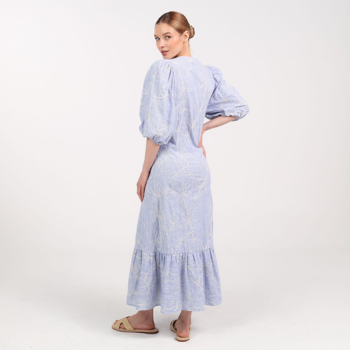 BASEMENT - Vestido Mujer Largo Casual con Ojalillo Basement