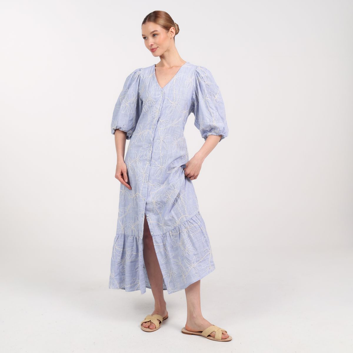 BASEMENT - Vestido Mujer Largo Casual con Ojalillo Basement