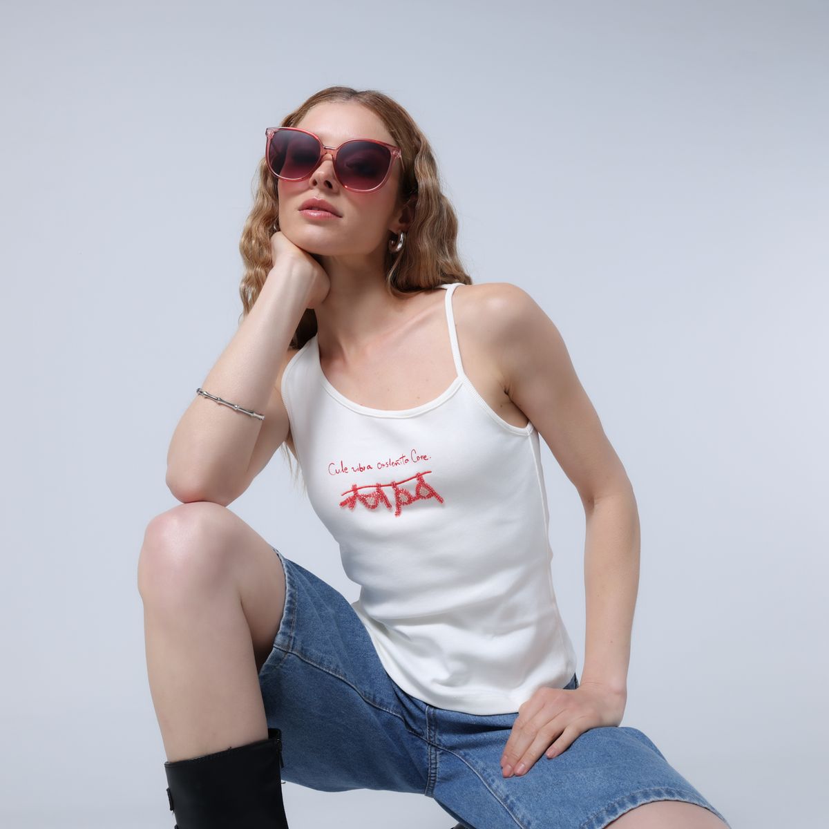 SYBILLA - Top Mujer con Bordado Manga corta de Algodón Sybilla