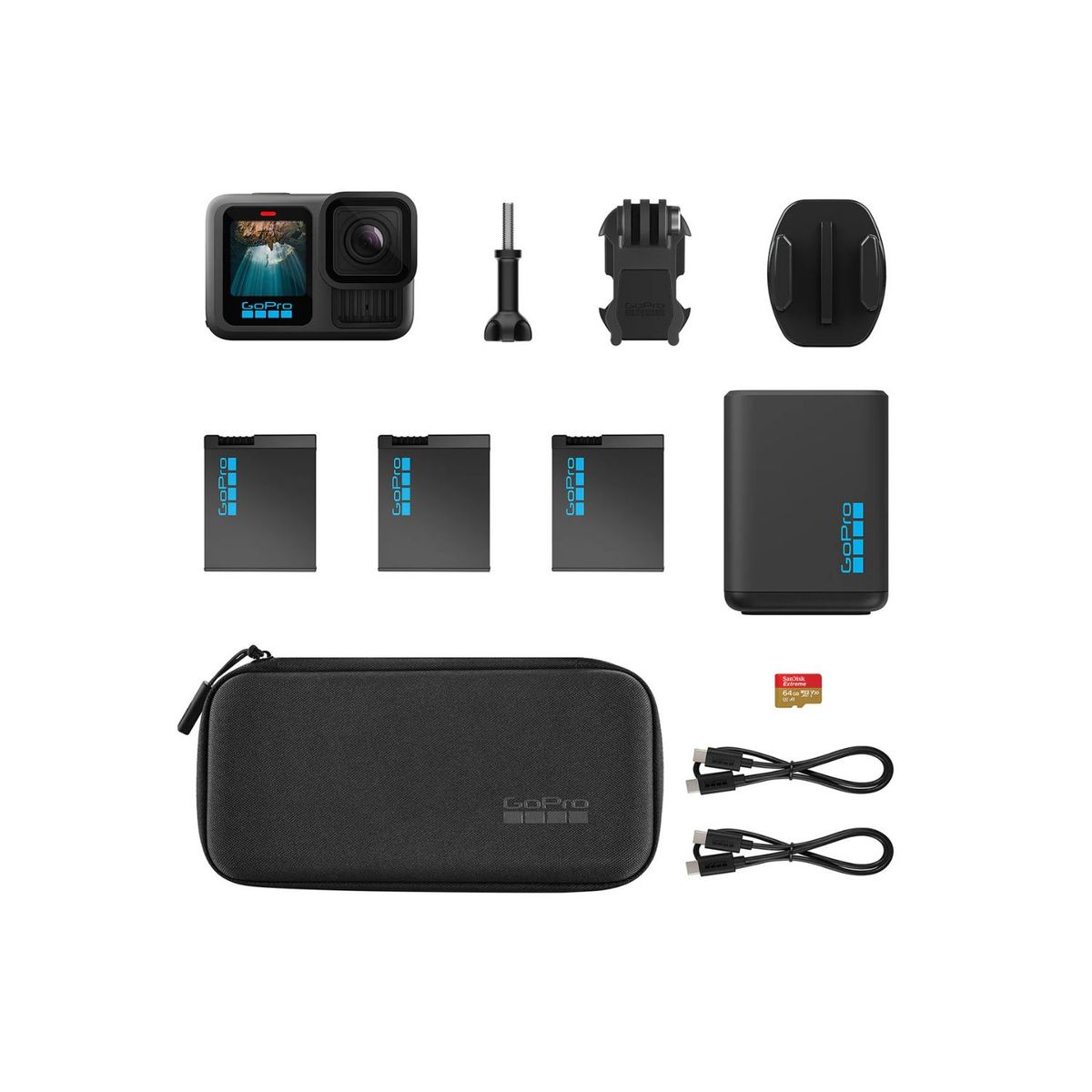 GOPRO - Cámara deportiva GoPro HERO13 Combo cargador + 3 baterías + micro SD + estuche Black Extended Power Bundle